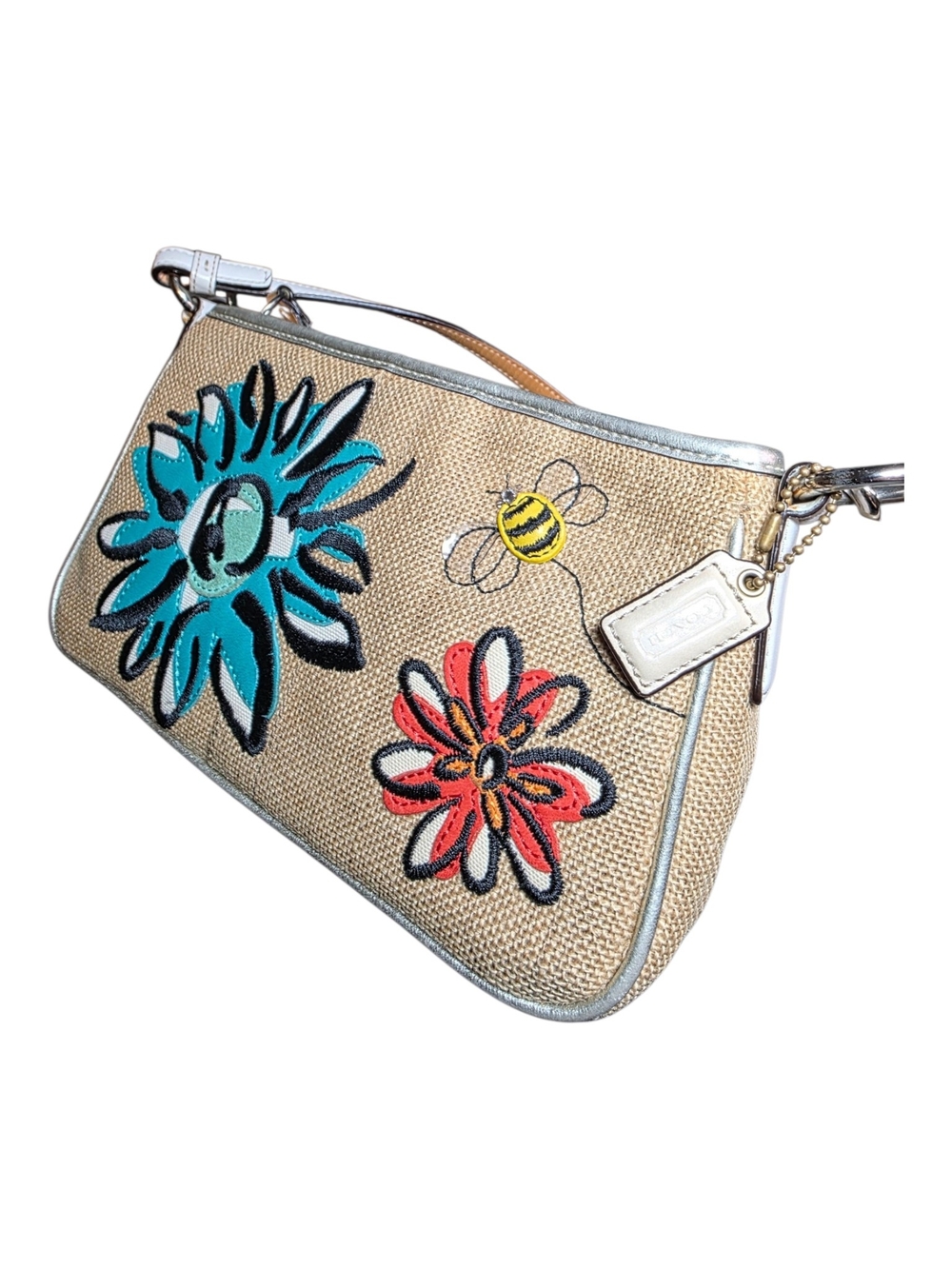 COACH Rare Vintage Y2K Limited Edition Straw Floral Bumble Bee Pochette